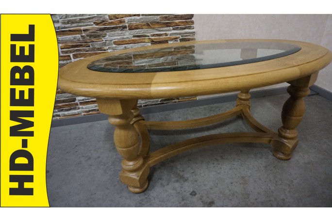 ŁAWA OWALNA JASNY LITY DĄB SZKŁO FREZOWANE...