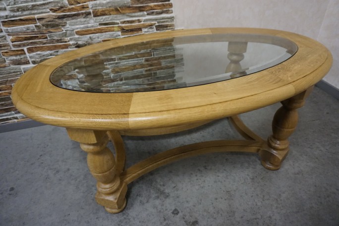 ŁAWA OWALNA JASNY LITY DĄB SZKŁO FREZOWANE...