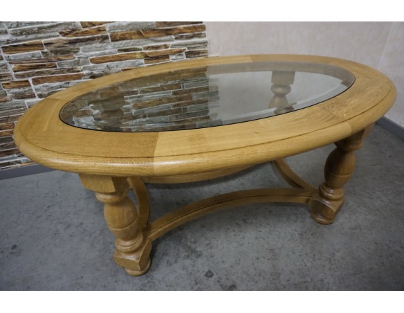 ŁAWA OWALNA JASNY LITY DĄB SZKŁO FREZOWANE SZER. 133 CM