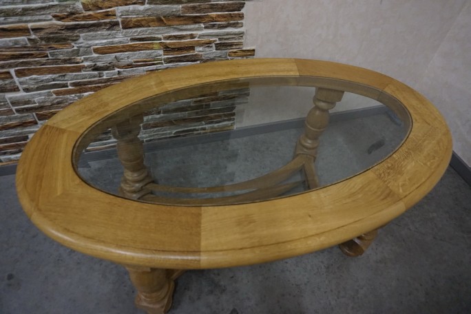 ŁAWA OWALNA JASNY LITY DĄB SZKŁO FREZOWANE...