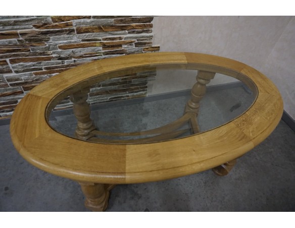 ŁAWA OWALNA JASNY LITY DĄB SZKŁO FREZOWANE SZER. 133 CM