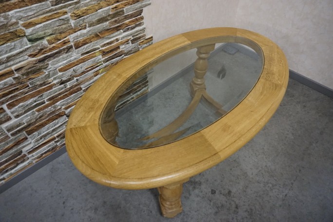 ŁAWA OWALNA JASNY LITY DĄB SZKŁO FREZOWANE...