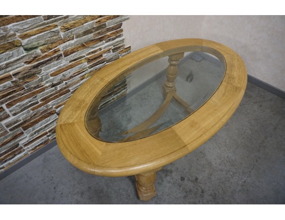 ŁAWA OWALNA JASNY LITY DĄB SZKŁO FREZOWANE SZER. 133 CM