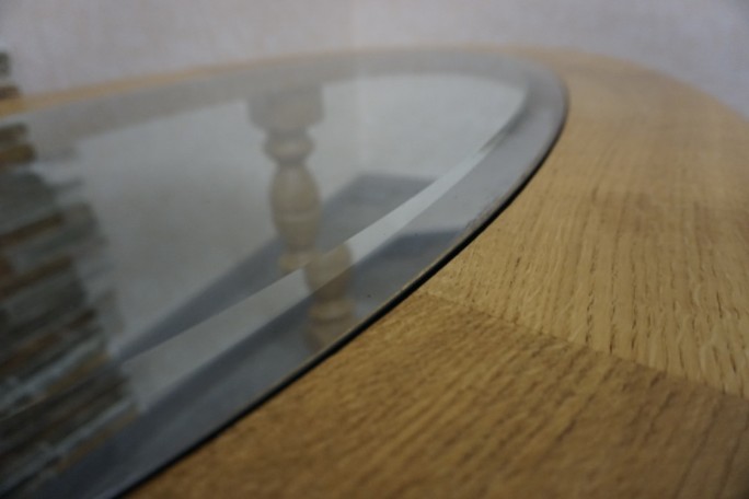 ŁAWA OWALNA JASNY LITY DĄB SZKŁO FREZOWANE...