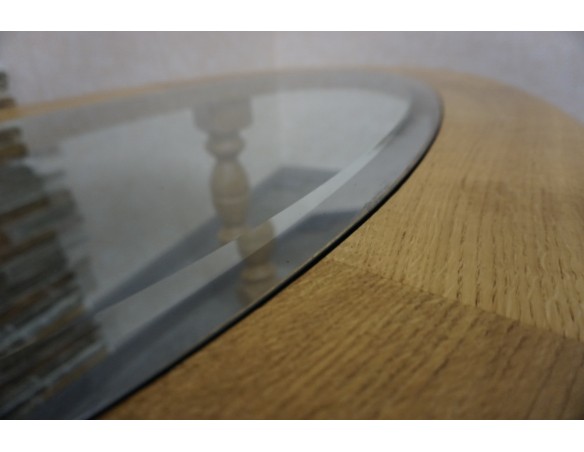 ŁAWA OWALNA JASNY LITY DĄB SZKŁO FREZOWANE SZER. 133 CM