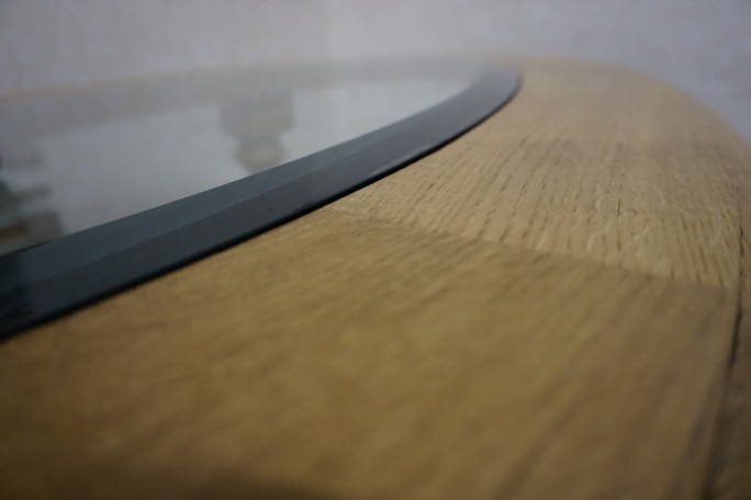 ŁAWA OWALNA JASNY LITY DĄB SZKŁO FREZOWANE...