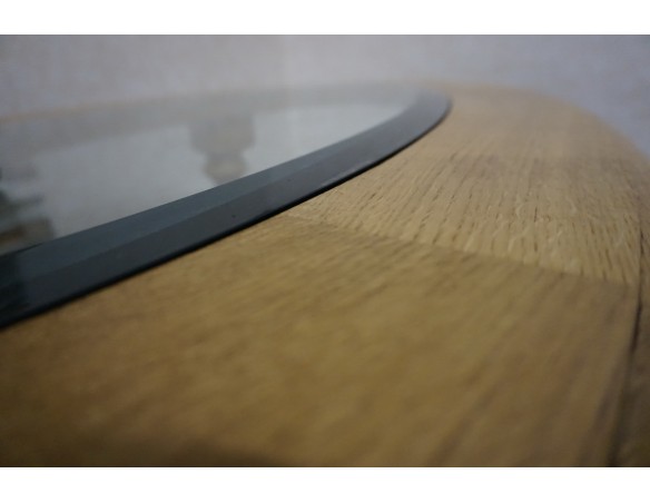 ŁAWA OWALNA JASNY LITY DĄB SZKŁO FREZOWANE SZER. 133 CM