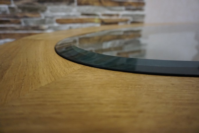 ŁAWA OWALNA JASNY LITY DĄB SZKŁO FREZOWANE...