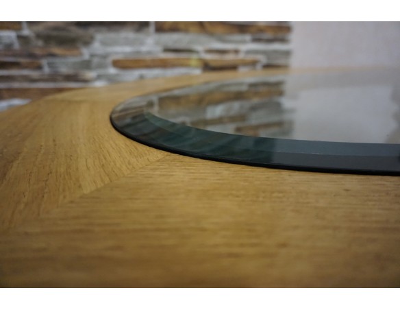 ŁAWA OWALNA JASNY LITY DĄB SZKŁO FREZOWANE SZER. 133 CM