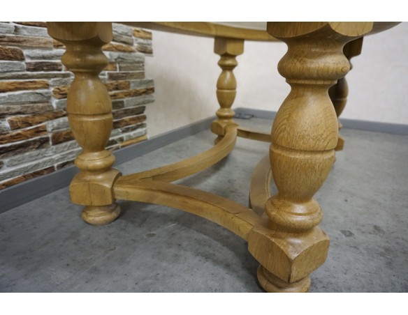 ŁAWA OWALNA JASNY LITY DĄB SZKŁO FREZOWANE SZER. 133 CM