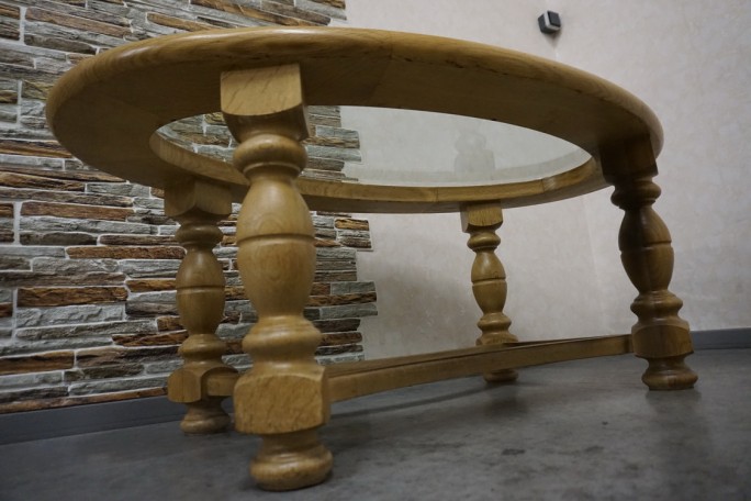 ŁAWA OWALNA JASNY LITY DĄB SZKŁO FREZOWANE...