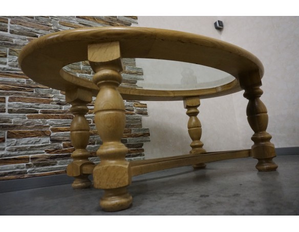 ŁAWA OWALNA JASNY LITY DĄB SZKŁO FREZOWANE SZER. 133 CM