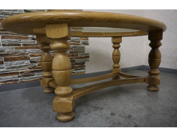 ŁAWA OWALNA JASNY LITY DĄB SZKŁO FREZOWANE SZER. 133 CM