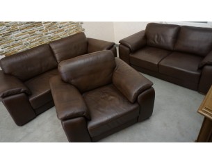 ZESTAW SKÓRA NATURALNA BRĄZOWA 3+2+1 2