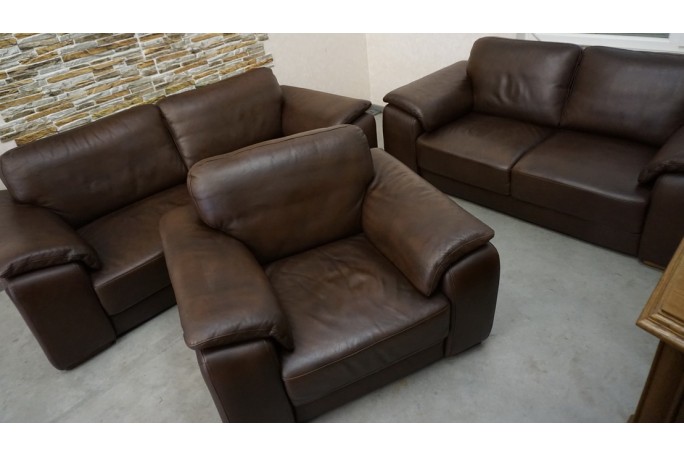 ZESTAW SKÓRA NATURALNA BRĄZOWA 3+2+1