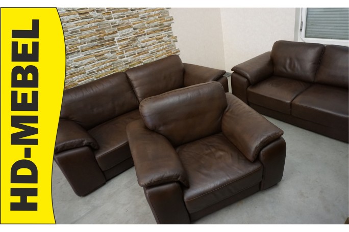 ZESTAW SKÓRA NATURALNA BRĄZOWA 3+2+1