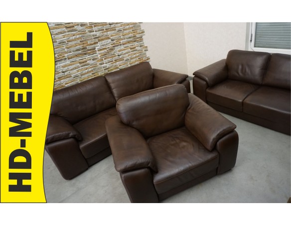 ZESTAW SKÓRA NATURALNA BRĄZOWA 3+2+1