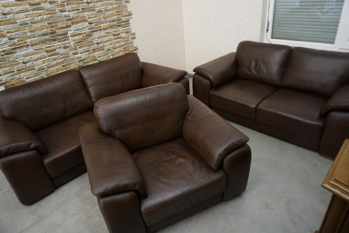 ZESTAW SKÓRA NATURALNA BRĄZOWA 3+2+1