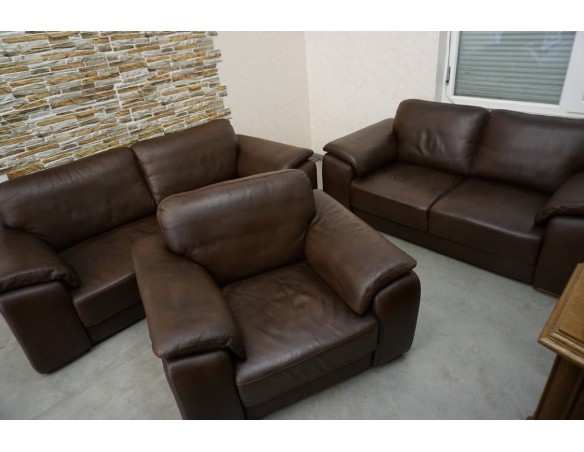 ZESTAW SKÓRA NATURALNA BRĄZOWA 3+2+1