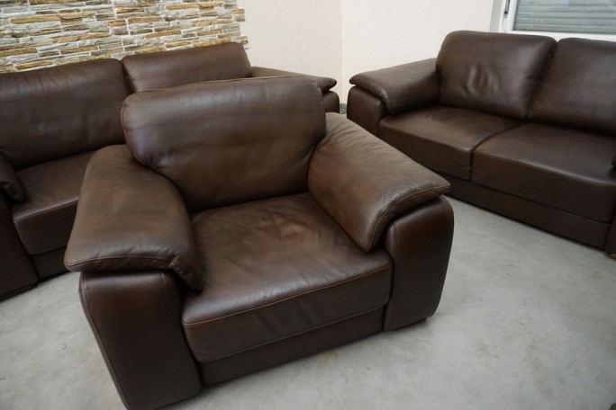 ZESTAW SKÓRA NATURALNA BRĄZOWA 3+2+1