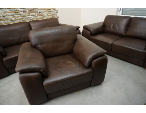 ZESTAW SKÓRA NATURALNA BRĄZOWA 3+2+1