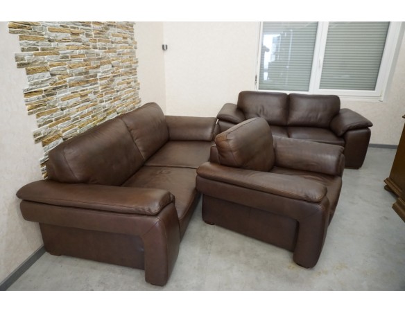 ZESTAW SKÓRA NATURALNA BRĄZOWA 3+2+1