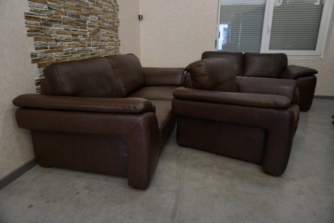 ZESTAW SKÓRA NATURALNA BRĄZOWA 3+2+1