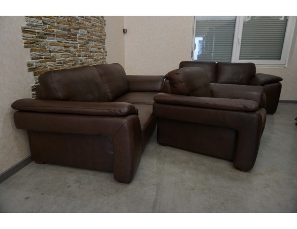 ZESTAW SKÓRA NATURALNA BRĄZOWA 3+2+1