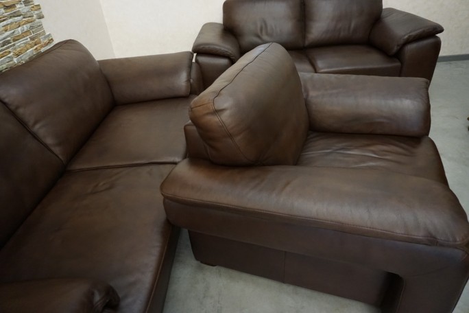 ZESTAW SKÓRA NATURALNA BRĄZOWA 3+2+1