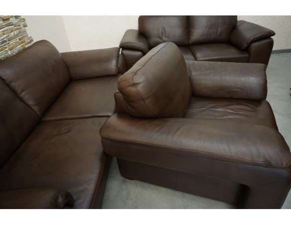 ZESTAW SKÓRA NATURALNA BRĄZOWA 3+2+1