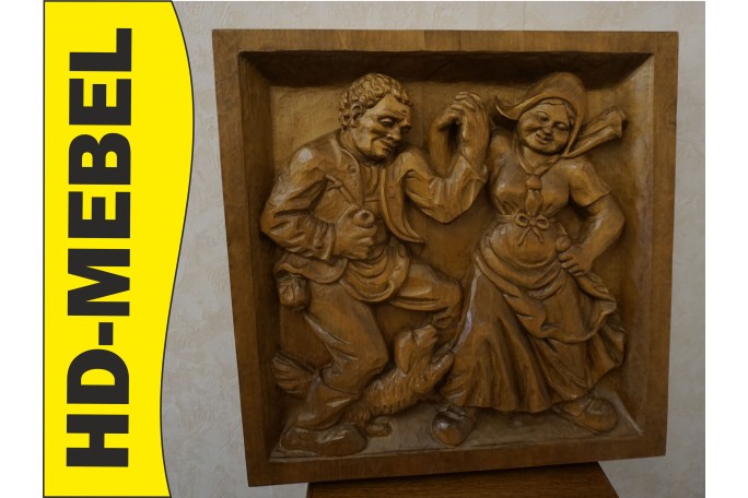 OBRAZ DĘBOWY RZEŹBIONY Z LITEGO DĘBU  48cm x 48 cm