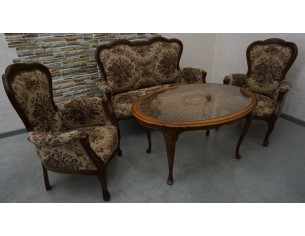 ZESTAW CHIPPENDALE SOFA 2 OS. + 2 FOTELE + ŁAWA Z RAFIĄ 2