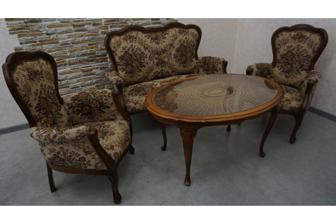 ZESTAW CHIPPENDALE SOFA 2 OS. + 2 FOTELE + ŁAWA...