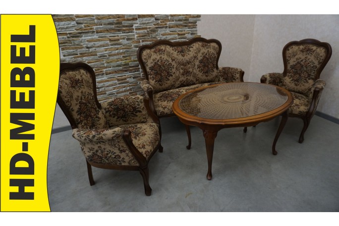 ZESTAW CHIPPENDALE SOFA 2 OS. + 2 FOTELE + ŁAWA...