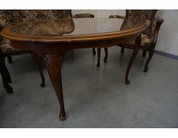 ZESTAW CHIPPENDALE SOFA 2 OS. + 2 FOTELE + ŁAWA Z RAFIĄ