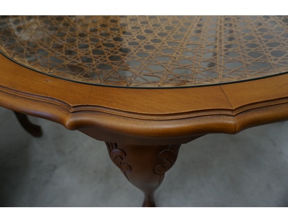 ZESTAW CHIPPENDALE SOFA 2 OS. + 2 FOTELE + ŁAWA Z RAFIĄ