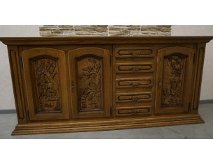 KOMODA DĘBOWA WYSOKA MYŚLIWSKI MOTYW 3 DRZWIOWA SZER. 220 CM 2