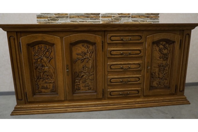 KOMODA DĘBOWA WYSOKA MYŚLIWSKI MOTYW 3 DRZWIOWA...