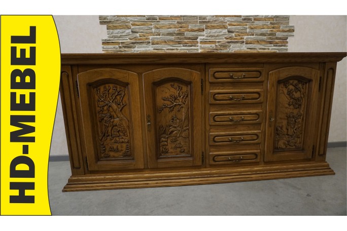 KOMODA DĘBOWA WYSOKA MYŚLIWSKI MOTYW 3 DRZWIOWA...
