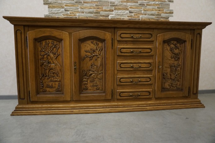 KOMODA DĘBOWA WYSOKA MYŚLIWSKI MOTYW 3 DRZWIOWA...