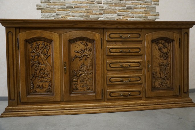 KOMODA DĘBOWA WYSOKA MYŚLIWSKI MOTYW 3 DRZWIOWA...