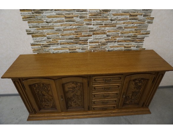 KOMODA DĘBOWA WYSOKA MYŚLIWSKI MOTYW 3 DRZWIOWA SZER. 220 CM