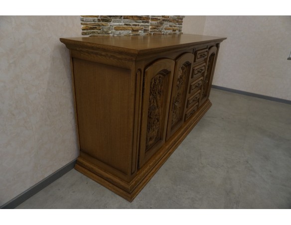 KOMODA DĘBOWA WYSOKA MYŚLIWSKI MOTYW 3 DRZWIOWA SZER. 220 CM