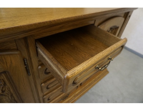 KOMODA DĘBOWA WYSOKA MYŚLIWSKI MOTYW 3 DRZWIOWA SZER. 220 CM