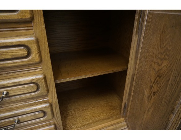 KOMODA DĘBOWA WYSOKA MYŚLIWSKI MOTYW 3 DRZWIOWA SZER. 220 CM