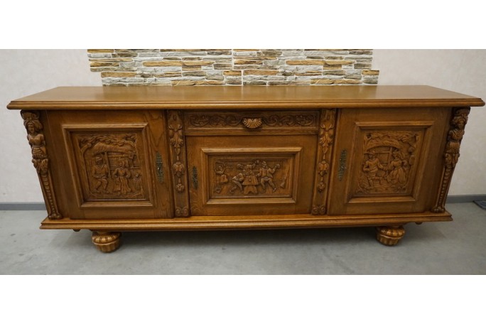 KOMODA DĘBOWA MOTYW MYŚLIWSKI RZEŹBIONA 3...