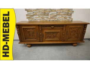 KOMODA DĘBOWA MOTYW MYŚLIWSKI RZEŹBIONA 3 DRZWIOWA SZER....