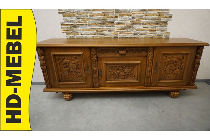 KOMODA DĘBOWA MOTYW MYŚLIWSKI RZEŹBIONA 3...