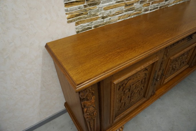 KOMODA DĘBOWA MOTYW MYŚLIWSKI RZEŹBIONA 3...