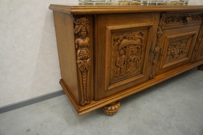 KOMODA DĘBOWA MOTYW MYŚLIWSKI RZEŹBIONA 3...